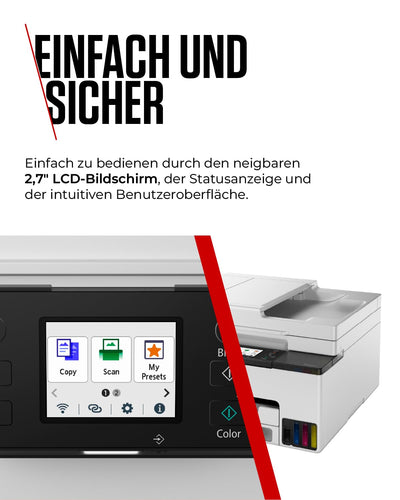 Canon MAXIFY GX2050 Tintenstrahldrucker 4-in-1 Multifunktionsgerät DIN A4 (Drucker, Scanner, Kopierer, Fax, ADF, 600x1200 DPI, WLAN, USB, Duplexdruck, 250 Blatt Kassette) Enthält 6 x Tintenflaschen