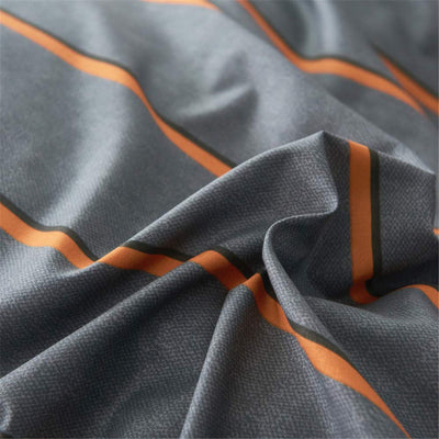 Treer Bettwäsche 180x220 cm 3 Teilig Mikrofaser, Bettwäsche-Sets mit 2 Kissenbezug 50x75 cm, Modern Streifen kariert Bettbezüge, Bettbezug für Doppelbett mit Reißverschluss, Orange/Grau