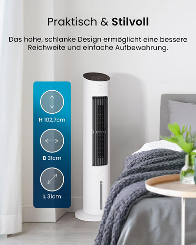 Pro Breeze OmniAir 7L Mobiler Luftkühler - Turmventilator mit Fernbedienung, 4 Gebläsestufen, 4 Modi, Auto 60° Oszillation, 10-Stunden-Timer - Klimagerät mobil ohne Abluftschlauch für Zuhause & Büro