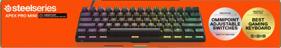 SteelSeries Apex Pro Mini HyperMagnetic Gaming-Tastatur – Die weltweit schnellste Tastatur – Anpassbares Ansprechverhalten – 60%-Formfaktor – RGB – PBT-Keycaps – USB-C – Deutsches Tastatur QWERTZ