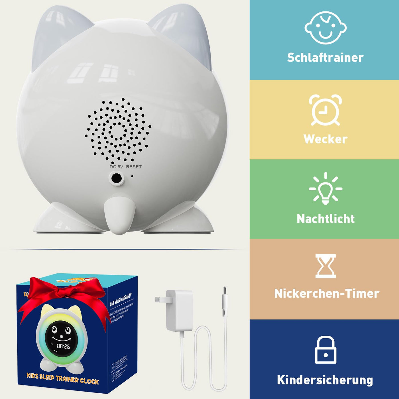 I·CODE Kinderwecker, Schlaftrainer Kinder mit Nachtlicht,Kinder Lichtwecker für Kleinkinder,Lernen von Schlafen und Aufwachen