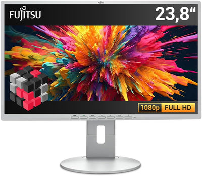 Fujitsu B24-8 T 24 Zoll Business Computer Monitor, Desktop Gaming Monitor, FHD 1080p, (DisplayPort, VGA, DVI, Neigbar, VESA), PC Bildschirm (Generalüberholt), Weiß / Hellgrau