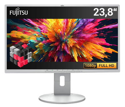Fujitsu B24-8 T 24 Zoll Business Computer Monitor, Desktop Gaming Monitor, FHD 1080p, (DisplayPort, VGA, DVI, Neigbar, VESA), PC Bildschirm (Generalüberholt), Weiß / Hellgrau