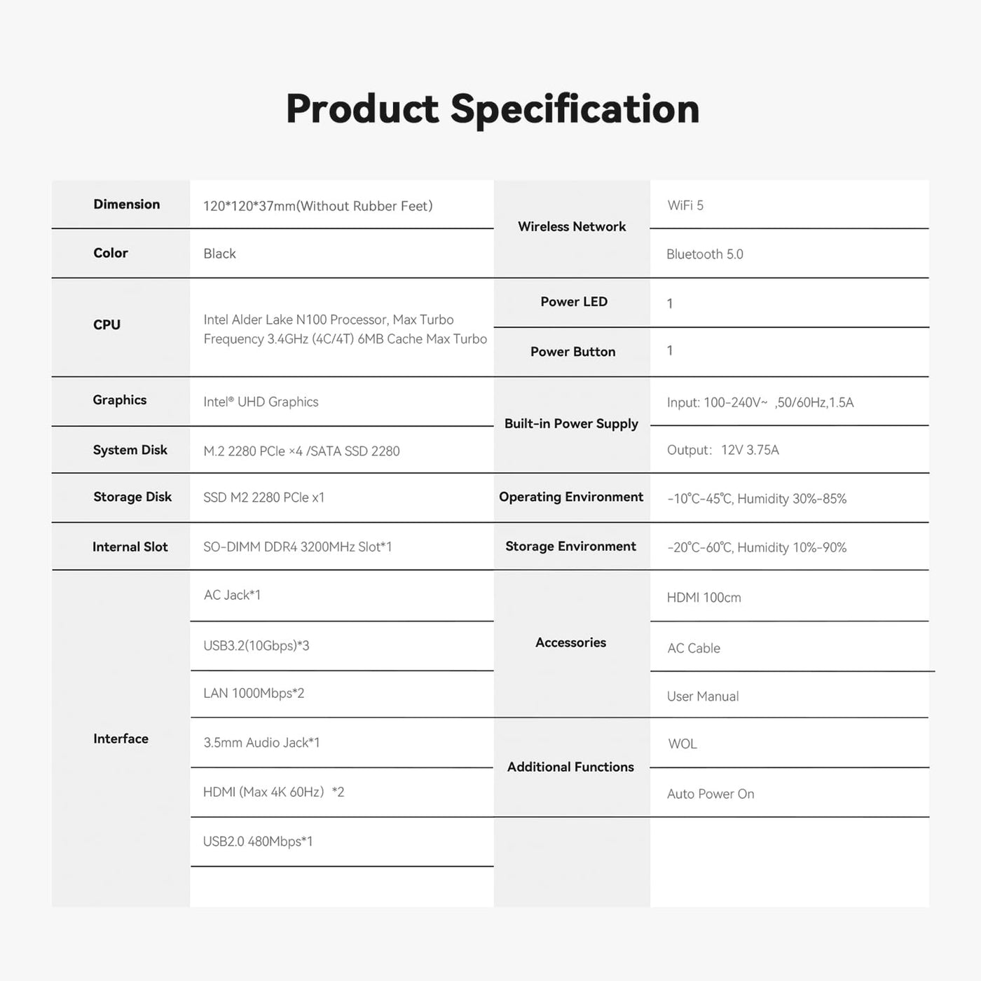 TRIGKEY Key-N100 Mini-PC, Intel Alder Lake-N100-Prozessor der 12. Generation (bis zu 3,40 GHz), 16 GB DDR4 500G M.2 SSD Business Mini-PC/2×LAN/2×HDMI/WiFi 5/BT 5.0/3×USB 3.2/1×USB 2.0
