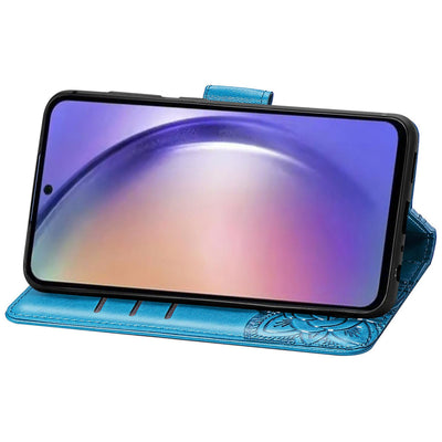 JIUNINE Hülle für Samsung Galaxy M15, Handyhülle mit Schmetterling Muster [Kartenfächer] [Standfunktion] [Premium PU Leder] Stoßfeste Schutzhülle Klapphülle Handytasche Lederhülle, Blau