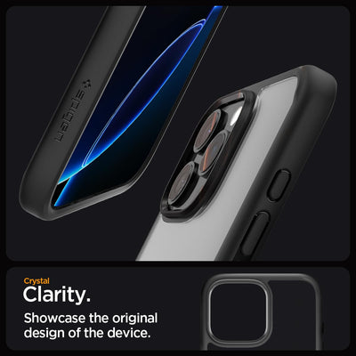 Spigen für iPhone 16 Pro Hülle [Anti-Yellowing] Ultra Hybrid Case Handyhülle Schutzhülle Cover Transparent Durchsichtig Dünn Slim -Matte Black