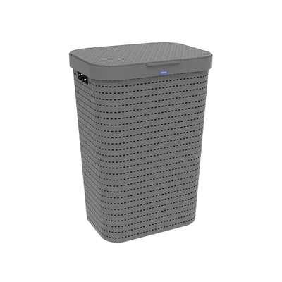 Rotho Country Wäschesammler 55l mit Deckel in Rattan-Optik, Kunststoff (PP) BPA-frei, anthrazit, 55l (42.0 x 32.2 x 57.7 cm)