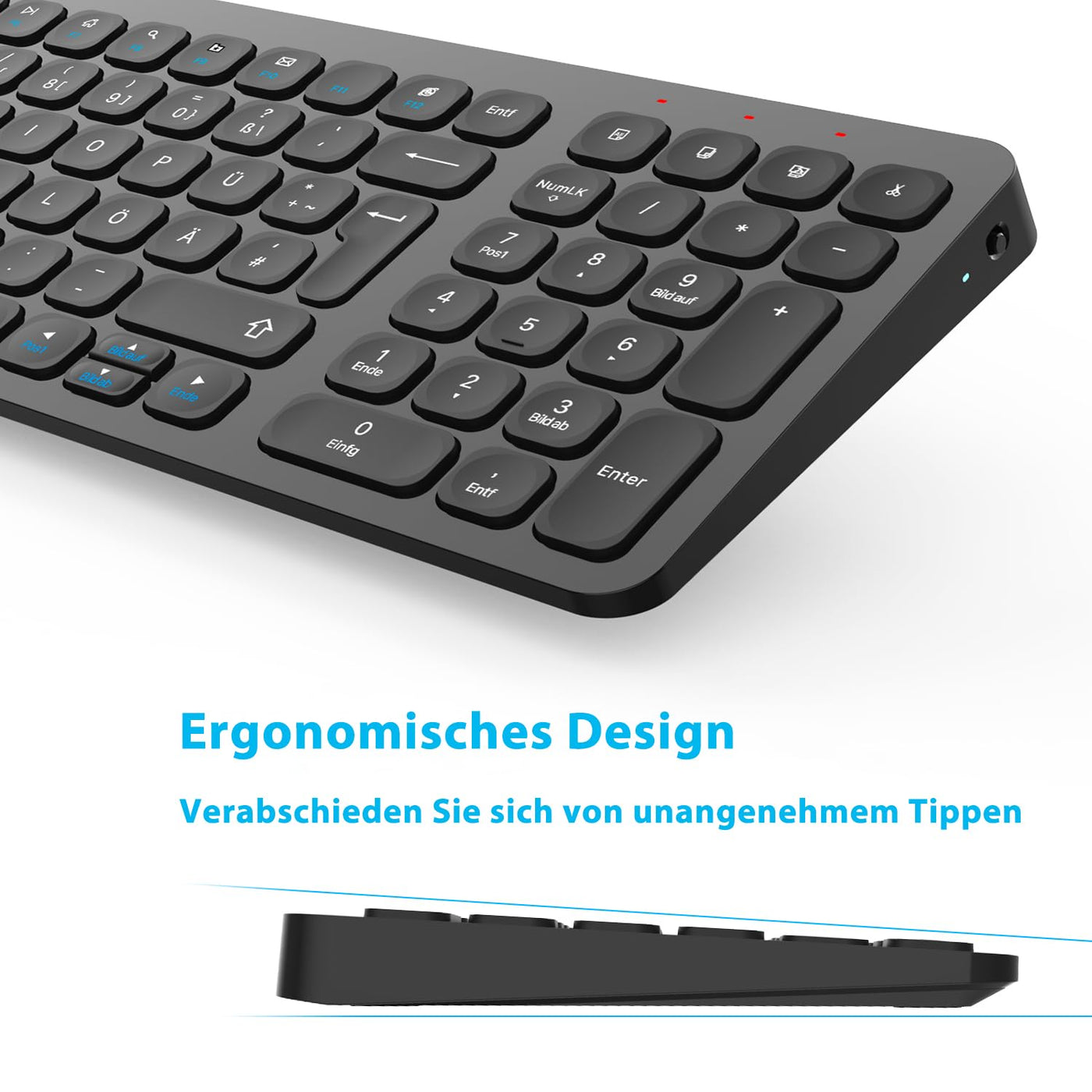 Kabellose Tastatur und Maus, LeadsaiL Tastatur Maus Set Kabellos, Flüsterleiser Tastenanschlag, 2.4 GHz QWERTZ Deutsches Layout mit 2-in-1 USB Nano Empfänger, für PC, Desktop, Laptop, Windows, Mac