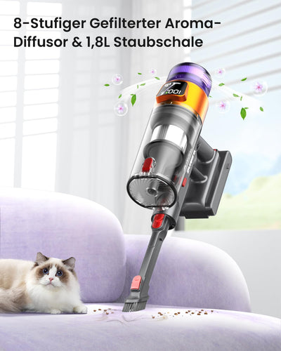 Bulelink Akku Staubsauger 45KPA/550W/70Mins, Staubsauger Kabellos mit OLED Smart Screen und Kombination von Weichen und Harten Borsten Bodenbürste, Wandmontage Wiederaufladbare 1.8L Akkustaubsauger