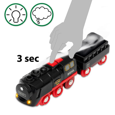 BRIO World 33884 Batterie-Dampflok mit Wassertank - Lokomotive mit echtem kühlen Dampf und Wasserbehälter zum Nachfüllen - Empfohlen ab 3 Jahren