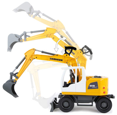 Lena Worxx Schaufelbagger Liebherr A918 Compact Litronic 48 cm, Bagger Spielzeug mit 360° drehbarem Arm, realisitisches Baustellen Spielfahrzeug mit Schiebeschild, für Kinder ab 3 Jahren