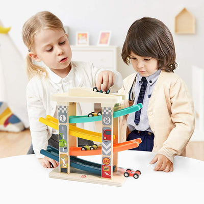 TOP BRIGHT Kugelbahn Autorennbahn aus Holz mit 4 Autos - Kinderspielzeug Geschenke für Kinder, Baby Spielzeug ab 1 Jahr Jungen und Mädchen
