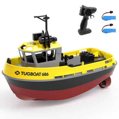 tech rc 1:72 Ferngesteuertes Boot mit 2 Akku(3.7V 600mAh), 2.4Ghz Rc Boot 10km/h 40Mins Laufzeit, Tugboat mit dekorativen Teilen für Kinder für Schwimmbäder und Seen (Gelb)