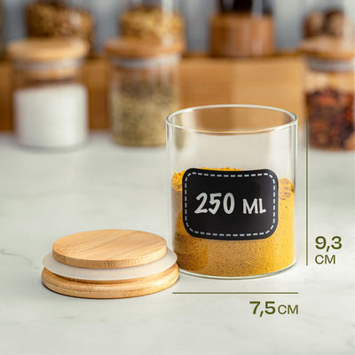 Praknu Gewürzgläser Groß- 8er Set 250ml - mit Etiketten zum Beschriften - Luftdicht - Spülmaschinenfest - Küchenorganisation - für Gewürze, Kräuter & Tee (8x 250ml)