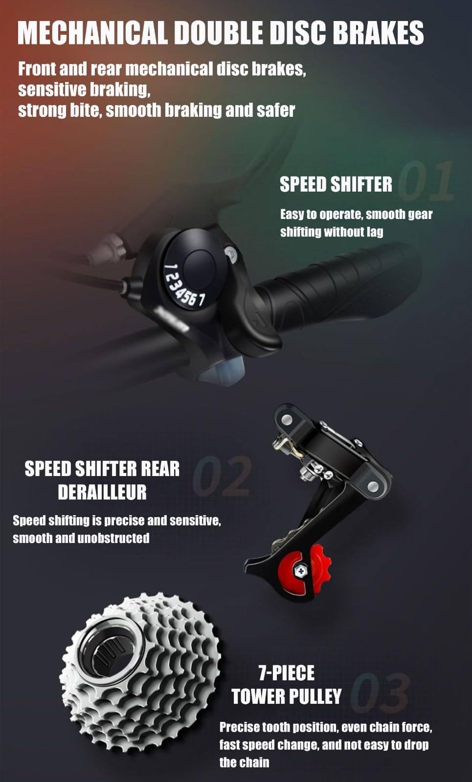 Wasd3Pods 16" 20" 22" Mountainbike, Klapp-Mountainbike Aus Kohlenstoffstahl, Mit Doppelscheibenbremse, 7-Gang-MTB-Fahrrad, Höhenverstellbar, Für Männer Und Frauen,Black-16