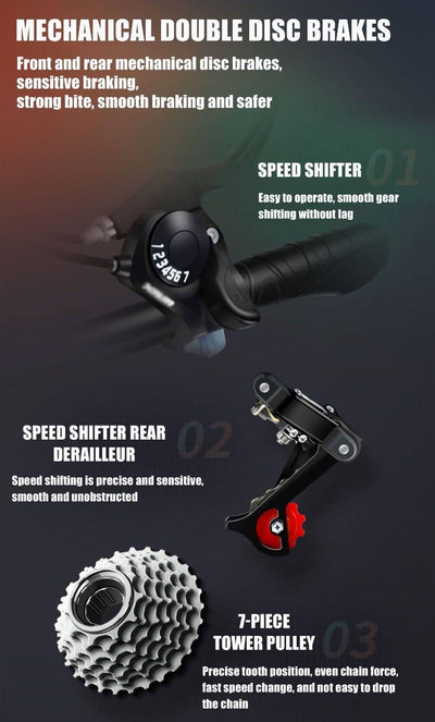 Wasd3Pods 16" 20" 22" Mountainbike, Klapp-Mountainbike Aus Kohlenstoffstahl, Mit Doppelscheibenbremse, 7-Gang-MTB-Fahrrad, Höhenverstellbar, Für Männer Und Frauen,Black-16