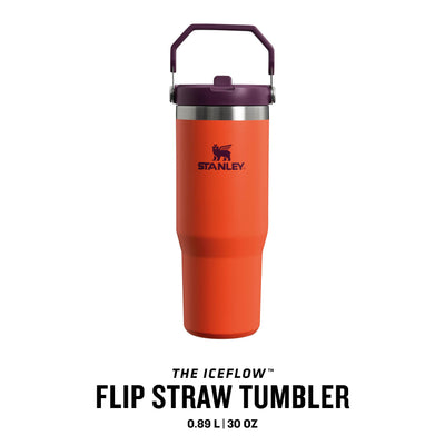 Stanley IceFlow Flip Straw Trinkflasche mit Strohhalm 0.89L - Thermosflasche Hält 12+ Stunden Kalt - Auslaufsicher - Trinkflasche Sport - Wasserflasche BPA Frei - Spülmaschinenfest - Tigerlily Plum