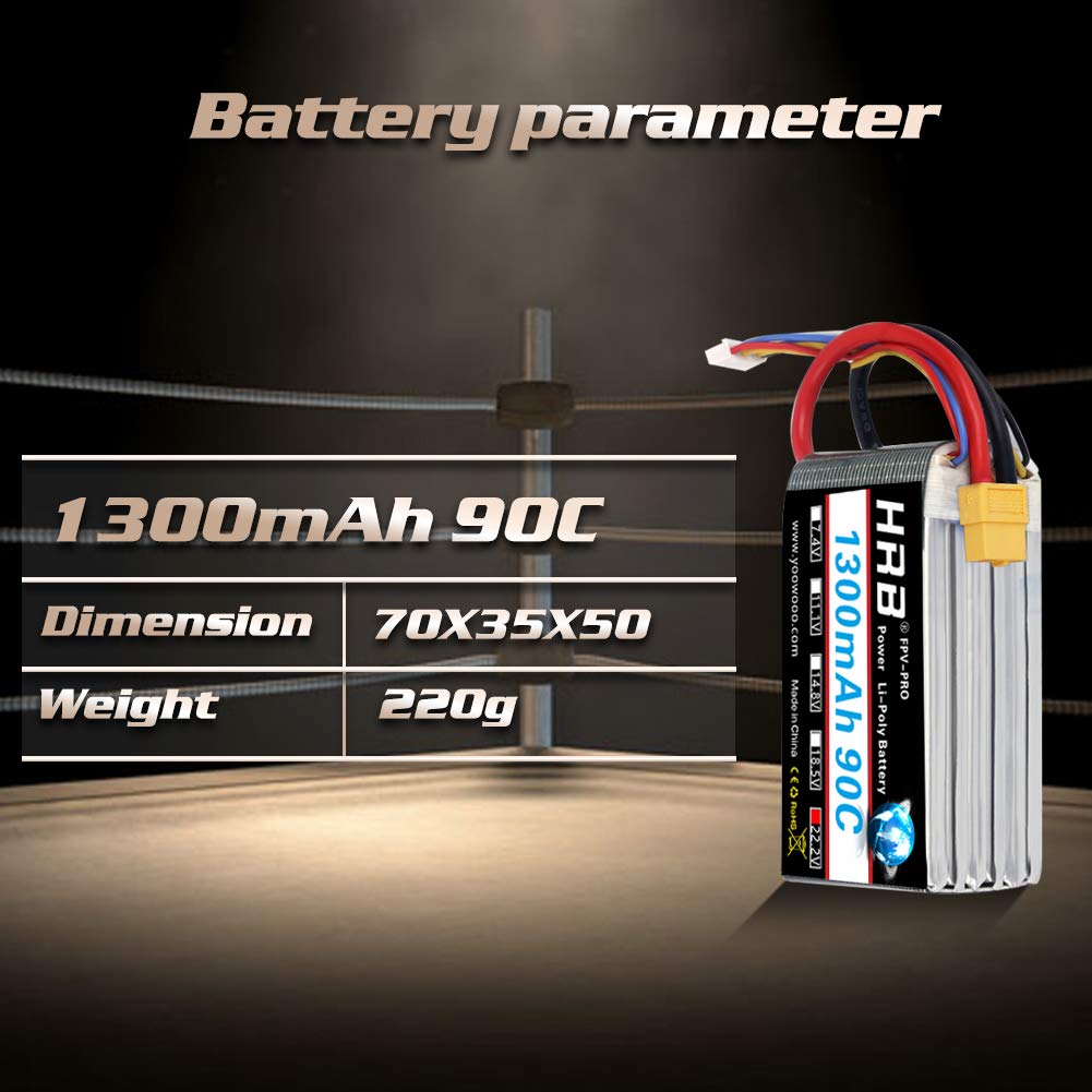 HRB 2PCS 6S 22.2V 1300mAh 90C XT60 Lipo Battery Replacement for 450 Class Helicopters Airplanes Cars Truck Buggy Truggy Drones Multicopter