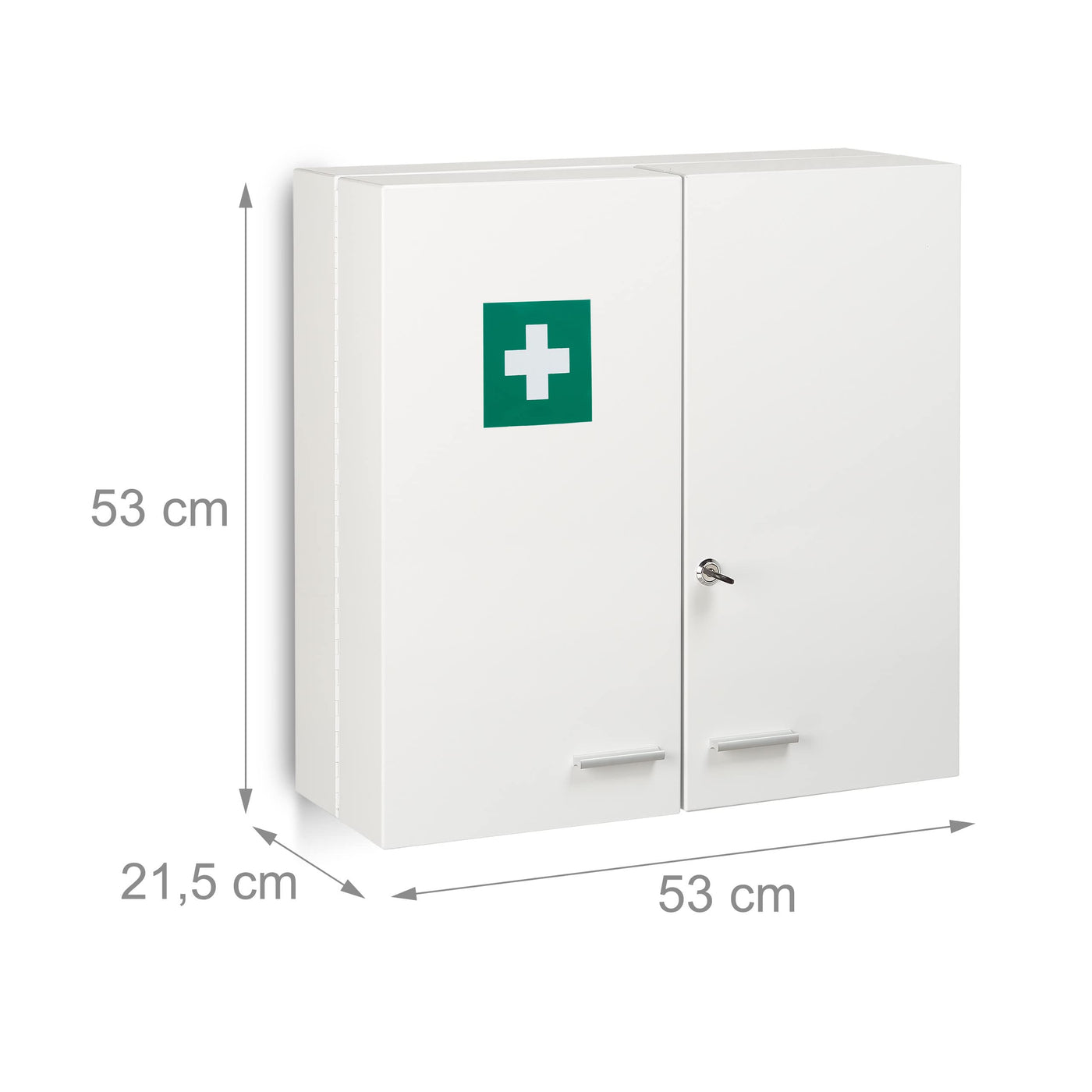 Relaxdays Medizinschrank, abschließbar, 11 Fächer, Stahl, HBT: 53 x 53 x 21,5 cm, Doppeltür, Medikamentenschrank, weiß