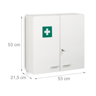 Relaxdays Medizinschrank, abschließbar, 11 Fächer, Stahl, HBT: 53 x 53 x 21,5 cm, Doppeltür, Medikamentenschrank, weiß