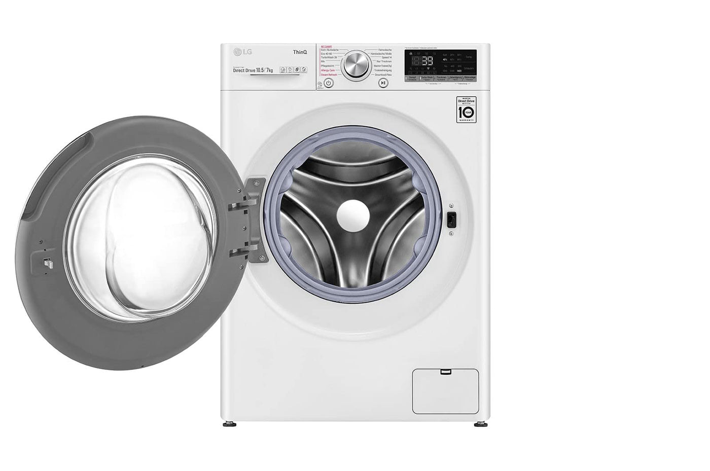 LG V7WD107H2E, Klasse E, Frontlader-Waschtrockner 10,5 - 7 kg, 1400 U/min, AI Direct Drive, Wi-Fi, Tiefenreinigung mit Dampf, TurboWash, Größere Kapazität, 62 x 60 x 85 cm ꟷ Weiß