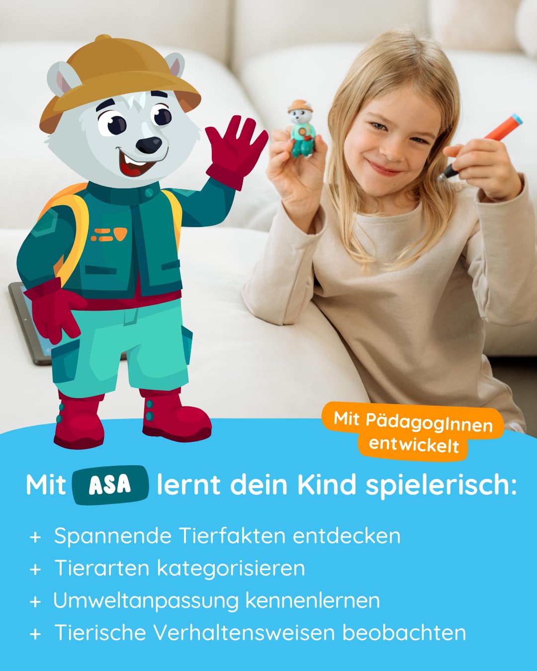 Edurino Figur ASA Welt der Tiere bis 10 (Stufe 2) ab 4 Jahren inkl. App | Innovatives & digitales Lernspiel | Vielfältige Tierwelten erkunden | Lebensräume erforschen