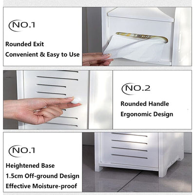 Toilettenschrank mit Toilettenpapierhalter, Badezimmerschrank Bad Hochschrank Badschrank Schmal, 81cm Freistehender Badezimmerschrank mit Ablagefach, 2 Fächer & Schublade, L16CM x W17CM x H81CM