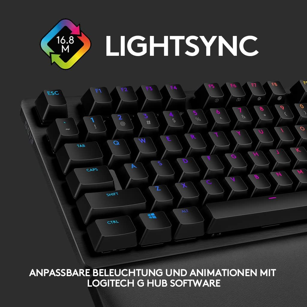 Logitech G513 mechanische Gaming-Tastatur, GX Brown Taktile Switches, RGB-Beleuchtung, USB-Durchschleife, Handballenauflage mit Memory Foam, Aluminium-Gehäuse, Deutsches QWERTZ-Layout - Carbon/Schwarz