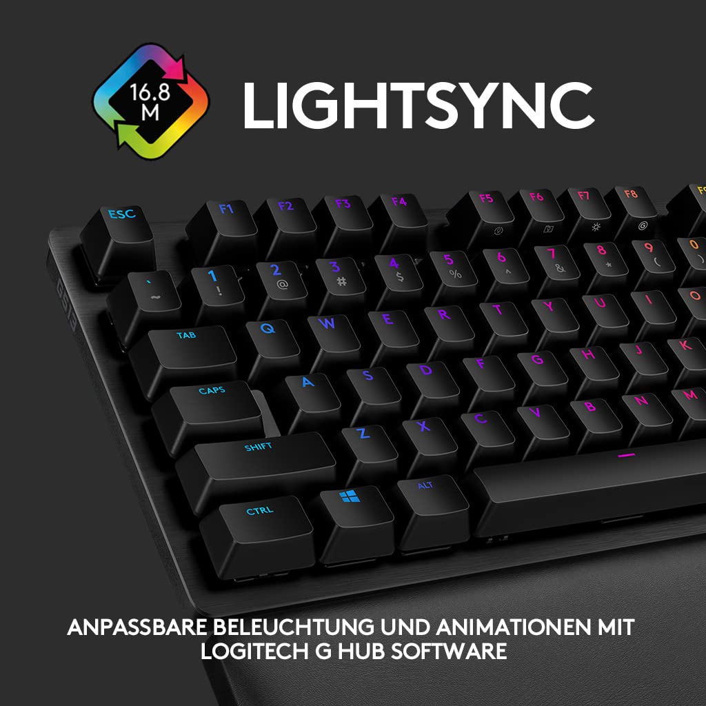 Logitech G513 mechanische Gaming-Tastatur, GX Brown Taktile Switches, RGB-Beleuchtung, USB-Durchschleife, Handballenauflage mit Memory Foam, Aluminium-Gehäuse, Deutsches QWERTZ-Layout - Carbon/Schwarz