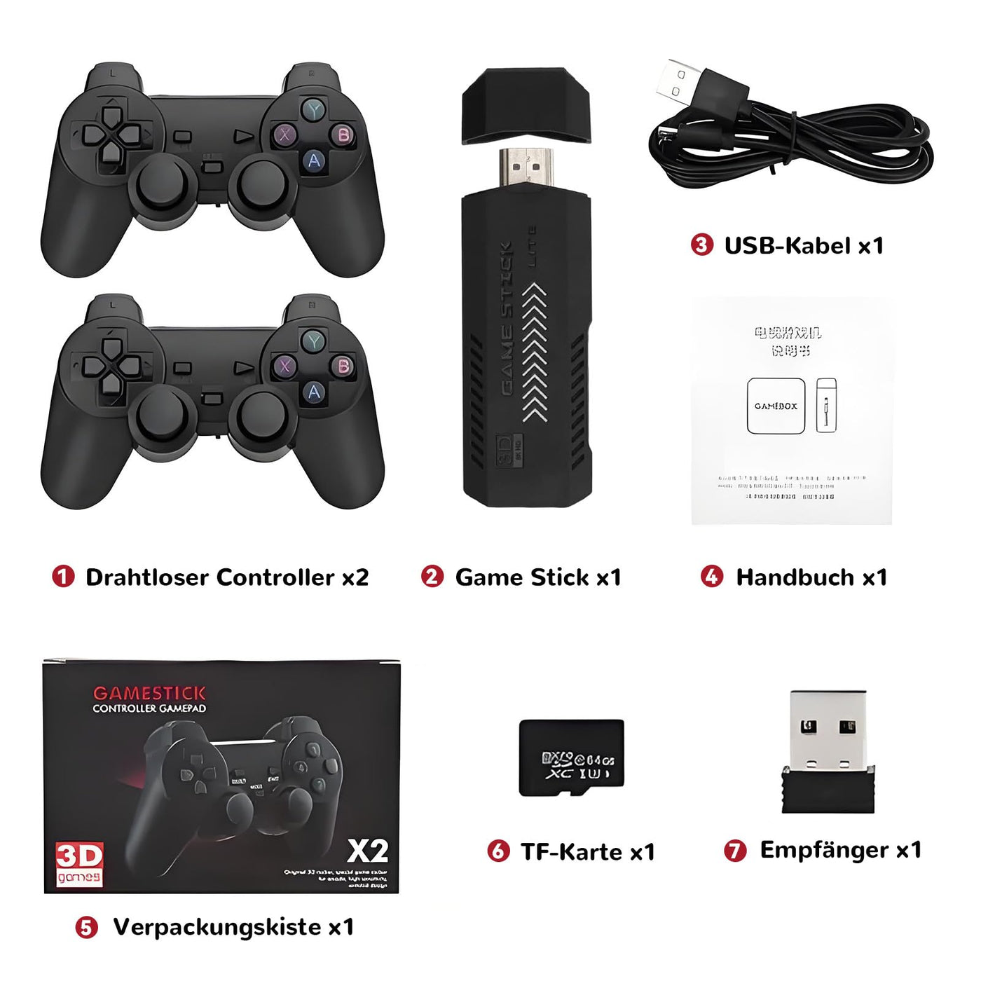 XIXIMENG X2 Plus Retro Konsole Spielkonsole Game Stick 4K,50000+ Spiele 40+ Emulator,Plug and Play Videospielkonsole Retro mit Wireless Controller,Tragbare Spielkonsole,Geschenk für Erwachsene (128G)