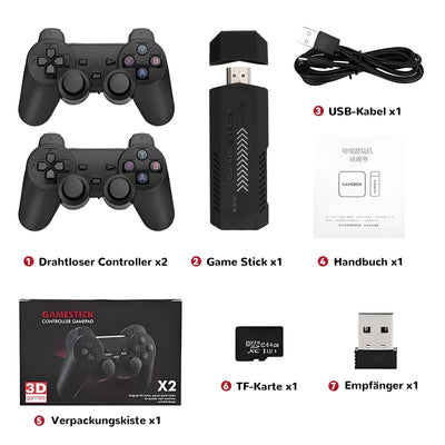 XIXIMENG X2 Plus Retro Konsole Spielkonsole Game Stick 4K,50000+ Spiele 40+ Emulator,Plug and Play Videospielkonsole Retro mit Wireless Controller,Tragbare Spielkonsole,Geschenk für Erwachsene (128G)