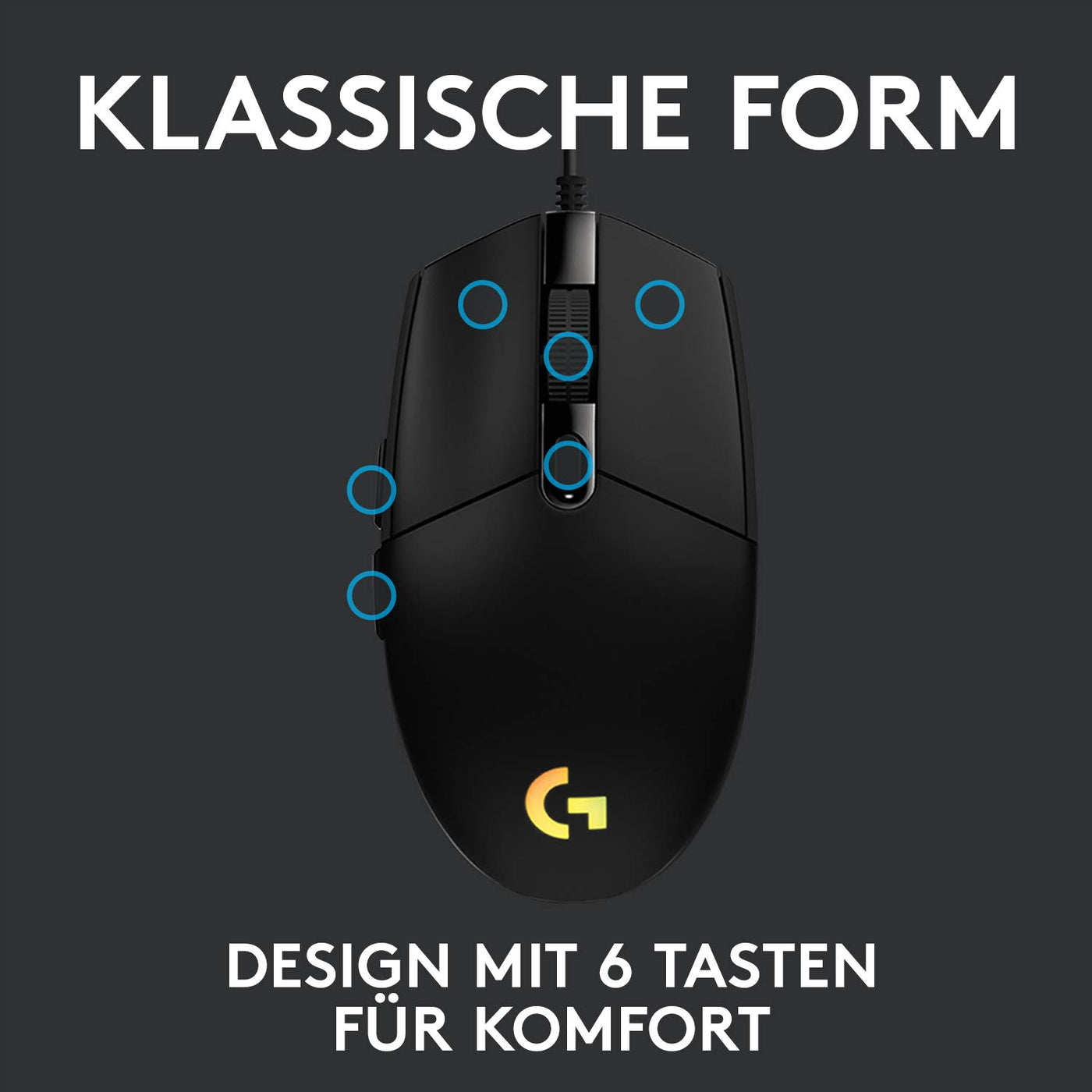 Logitech G203 Gaming-Maus mit anpassbarer LIGHTSYNC RGB-Beleuchtung, 6 programmierbare Tasten, spieletauglicher Sensor, Abtastung mit 8.000 DPI, Geringes Gewicht - Schwarz