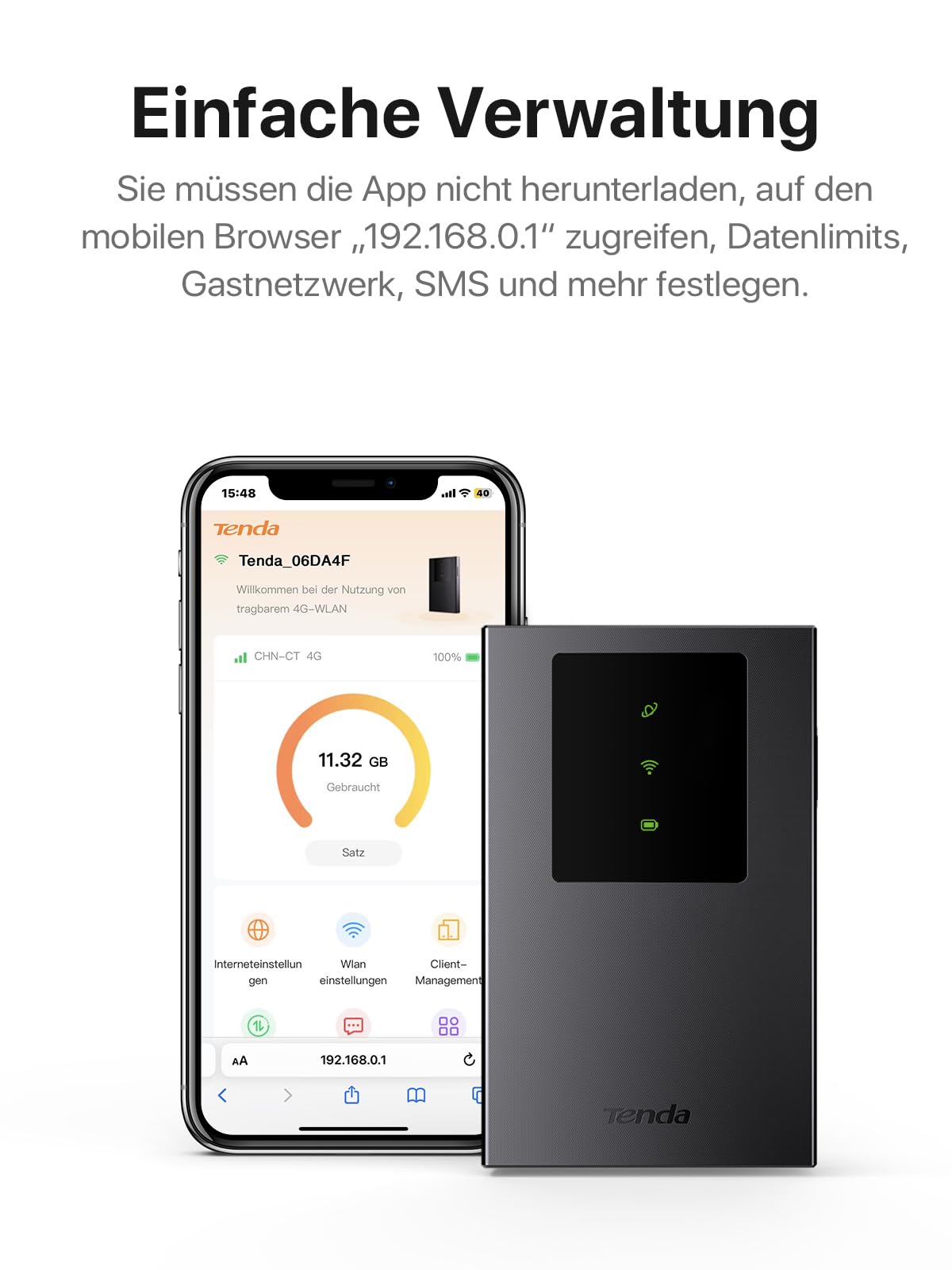 Tenda MF3 Mobiler WLAN Router für SIM-Karten, AX300 Wi-Fi 6 Tragbarer Hotspot, 2100mAh Akku, USB-C-Port, Plug & Play, WPA3, 4G-Modem, MiFi, Mini-Größe, kompatibel mit Nano-SIM-Karten