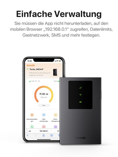 Tenda MF3 Mobiler WLAN Router für SIM-Karten, AX300 Wi-Fi 6 Tragbarer Hotspot, 2100mAh Akku, USB-C-Port, Plug & Play, WPA3, 4G-Modem, MiFi, Mini-Größe, kompatibel mit Nano-SIM-Karten