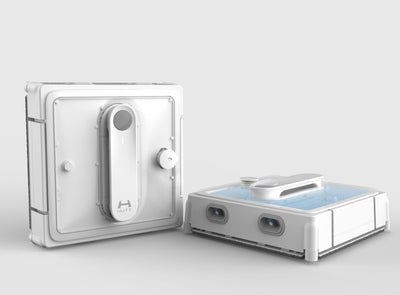 HUTT W9 Fensterputzroboter mit 150ml Panorama-Tank (3800Pa Saugleistung, Kanten- und Hinderniserkennung, Für Glas, Fliesen, Wintergärten, Spiegel etc, 13 Sensoren, Sicherungsseil, 4X Reinigungstuch)