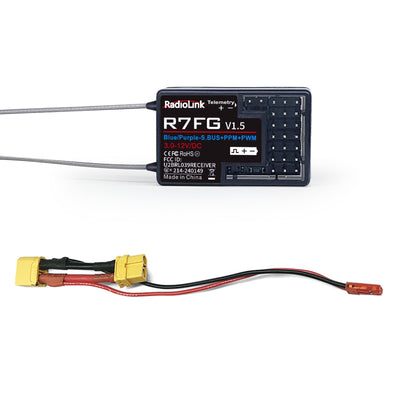 Radiolink R7FG RC Empfänger 2.4 Ghz Gyro-integriert 7 Kanäle mit Spannung-Telemetrie 600m Reichweite für Autos Boote kompatibel mit RC8X/RC6GS V3/RC4GS V3/T8FB/T8S/T16D/T12D