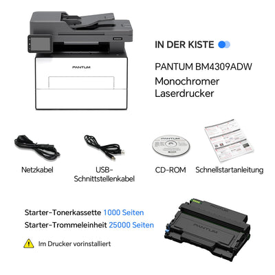 PANTUM BM4309ADW Multifunktionsdrucker Laserdrucker Schwarz Weiss, Automatischer Duplexdruck, Drucker Scanner Kopierer mit ADF, WLAN/LAN/USB, 3,5-Zoll-Touchscreen, 30ppm