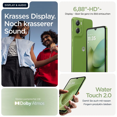 Motorola Moto g06 Smartphone (Kratzfestes 6,88"-HD+-Display Dank Corning Gorilla Glass 3, wasserabweisend, 50-MP-Kamera, 4/256 GB, 5100 mAh, TurboPower-Aufladen) Pantone Tendril, inkl. Schutzcover
