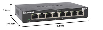 NETGEAR GS308 LAN Switch 8 Port Netzwerk Switch (Plug-and-Play Gigabit Switch LAN Splitter, LAN Verteiler, Ethernet Hub lüfterlos, robustes Metallgehäuse mit Ein-/Ausschalter), Schwarz