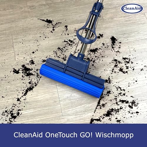 CleanAid OneTouch GO! Wischmopp, Bodenwischer, Wringmopp, Wischer mit Auswringfunktion - besonders saugstark - mit PVA Schwamm und Segmentstiel aus Edelstahl