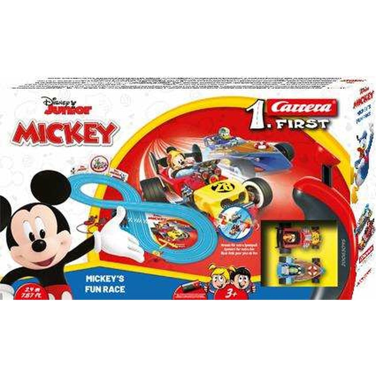 Carrera - 20063045 First I Mickey's Fun Race I Die erste Rennbahn für Kleinkinder mit Disney Figuren I 2,4 Meter Spielbahn Ergonomische Handregler I Mit Kreisel für extra Spielspaß