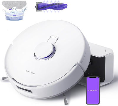 NARWAL Freo X Plus Saug- und Wischroboter Selbstentleerend, Verhedderungsfreie Schwebebürste, 7800-Pa-Saugleistung, 7 Wochen Selbstentleerung ohne Absaugstation, Tri-Laser-Hindernisvermeidung