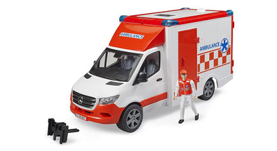 bruder 02676 - Mercedes-Benz Sprinter Ambulanz integriertes Light & Sound Modul Krankentrage Fahrer Einsatzfahrzeug Sanitäter Rettungswagen Rettungs-Dienst bworld 1:16