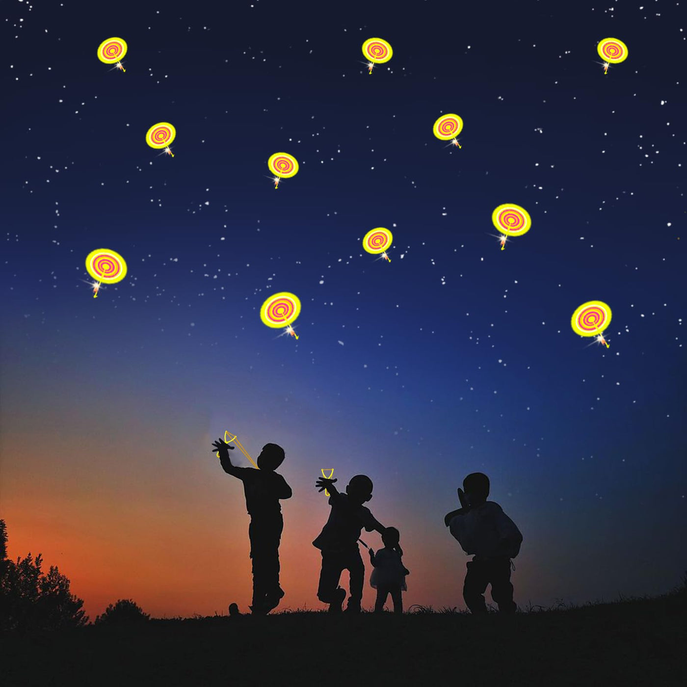 Moocuca Kindergeburtstag Party Fly Leuchtspielzeug, 20 Pcs Led Licht Nacht Hubschrauber, Led Licht Nacht Hubschrauber, Leuchtspielzeug Steinschleuder