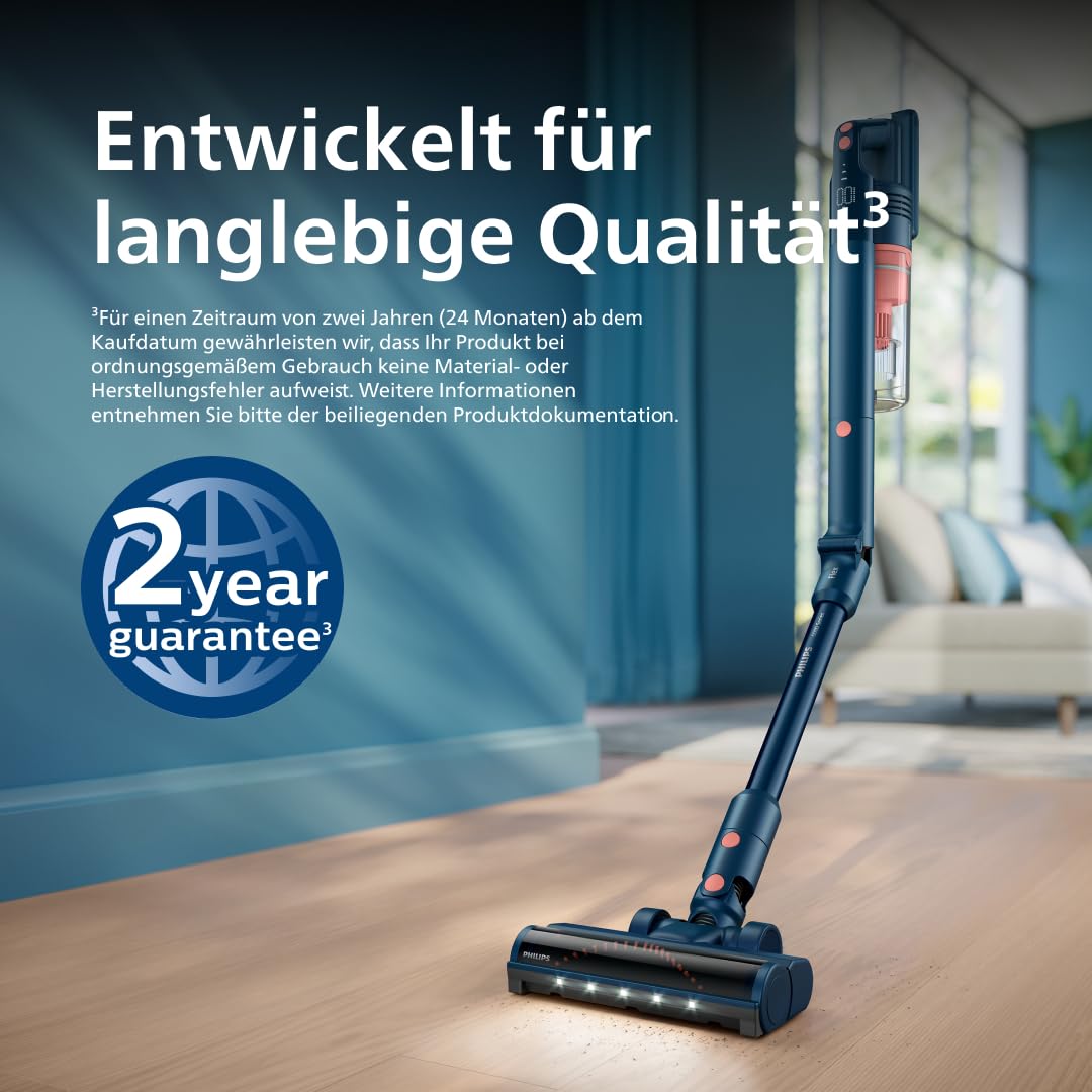 Philips Kabelloser Staubsauger 5000 Series Flex, Starke Saugkraft, 60 Min. Laufzeit, Düse mit LED-Beleuchtung, Tierhaar-Düse, Fugendüse und Kombi-Zubehör, Display, Austauschbarer Akku (XC5243/10)