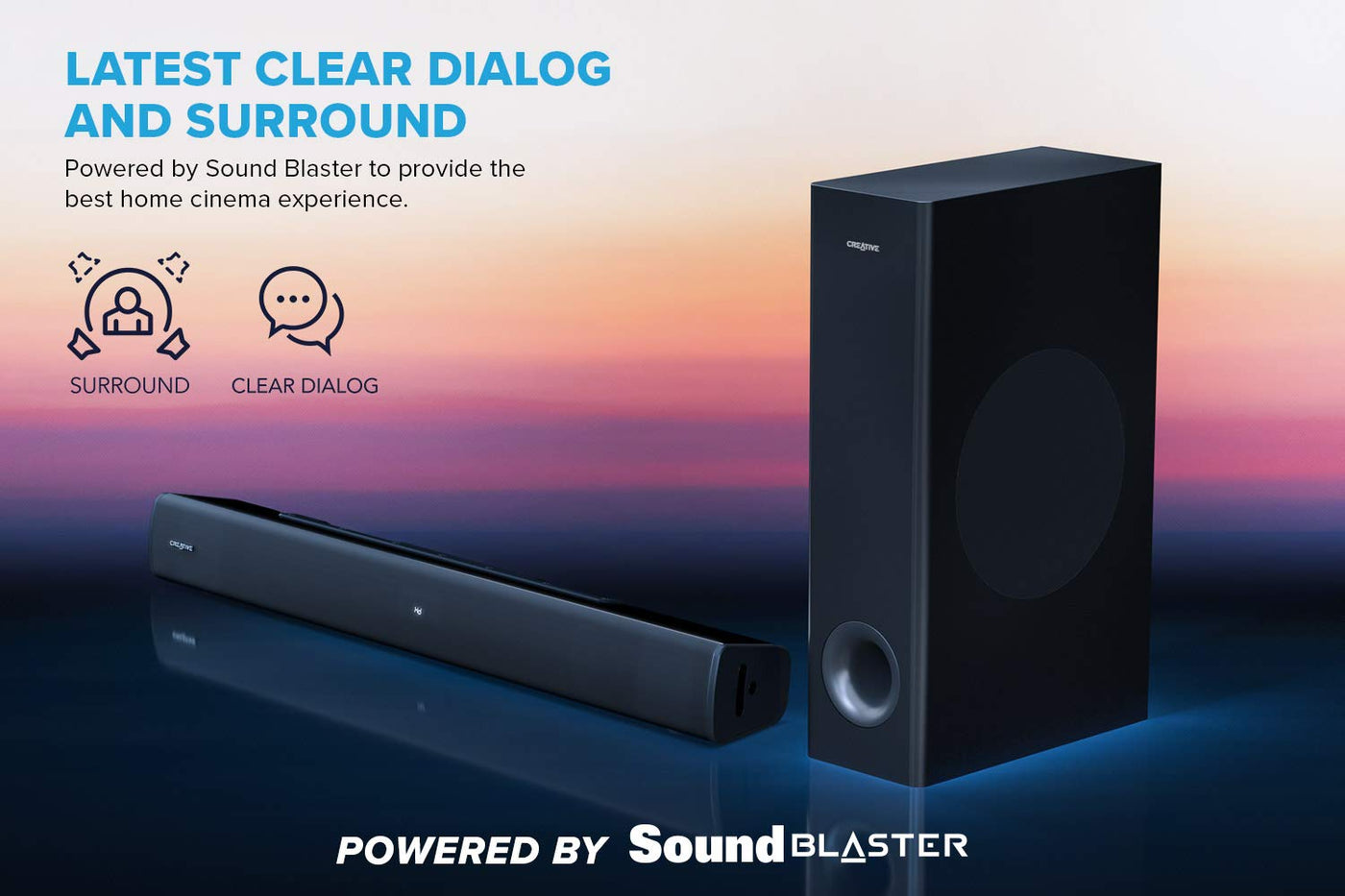 Creative Stage V2 2.1 Soundbar mit Subwoofer, Clear Dialog und Surround von Sound Blaster, Bluetooth 5.0, TV ARC, Optical sowie USB Audio, Wandmontage möglich, Bass- und Höheneinstellung, für TV