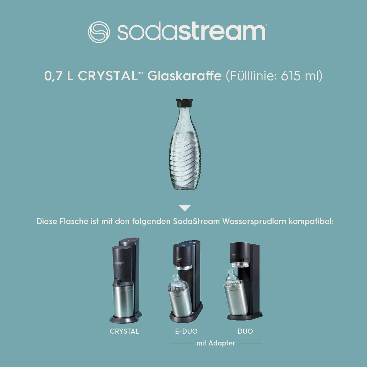 SodaStream 0,8L CRYSTAL Glaskaraffe | Spülmaschinenfest | Kompatibel mit Crystal & Penguin | elegantes Design | 2er-Pack