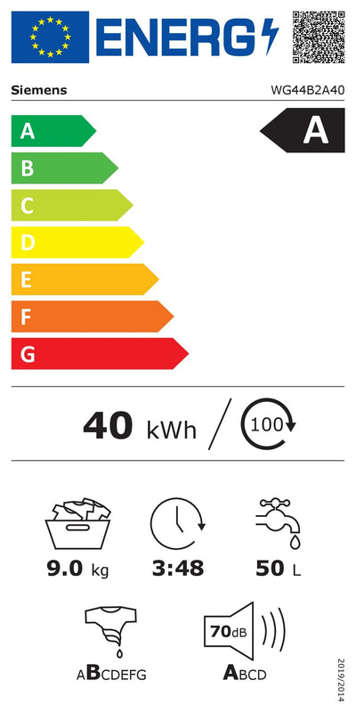 Siemens WG44B2A40 iQ700 Smarte Waschmaschine 9 kg, 1400 UpM, iDos - Intelligente Waschmittel-Dosierung, speedPack XL Beschleunigen Sie Ihre Programme, iQdive-Motor - 10 Jahre Garantie