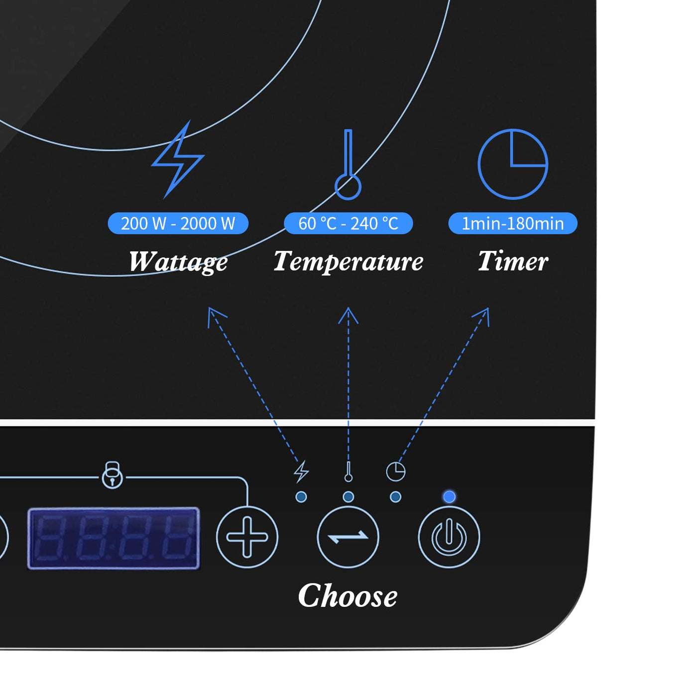 Aigostar Bluefire - Induktionskochfeld,10 Leistungsstufen, 200W-2000Watt, Temperaturbereich 60-240°C, LED Display, Schwarz