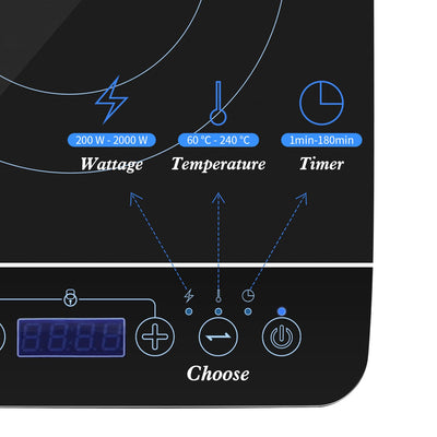 Aigostar Bluefire - Induktionskochfeld,10 Leistungsstufen, 200W-2000Watt, Temperaturbereich 60-240°C, LED Display, Schwarz